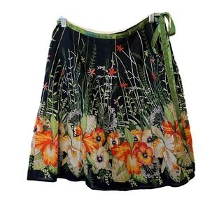 RAVIYA Skirt 100% Cotton Tropical Floral Side Zip & Bow Short Lined Women Medium